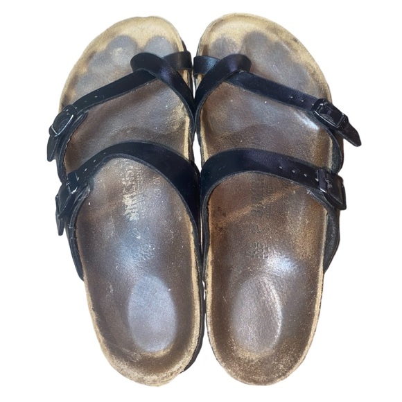 Birkenstock Black Leather Patent Birks Sandals Size 9 Ladies - Picture 5 of 13